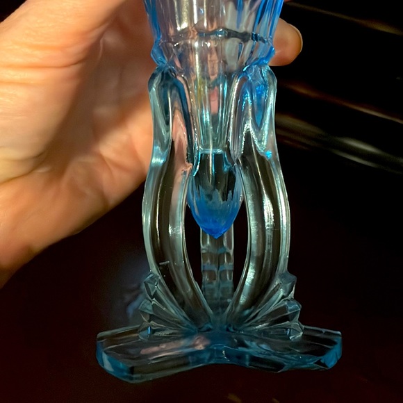 Czech Glass Blue Vase 1930’s Rocket Vase Bohemian Unique Art Deco Vintage - Picture 5 of 6